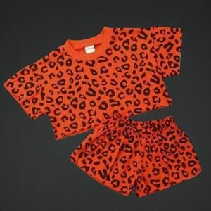 Girls Orange Leopard Print Top & Shorts Outfit Set Size 6T